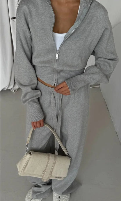 Women Cotton  Cardigan Wide Leg Pants Suit Autumn  